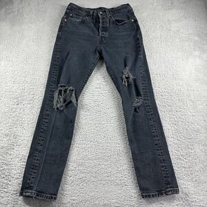 Levi's Premium 501s Jeans Women‎ 26x28 High Rise Button Fly Distress Dark Indigo